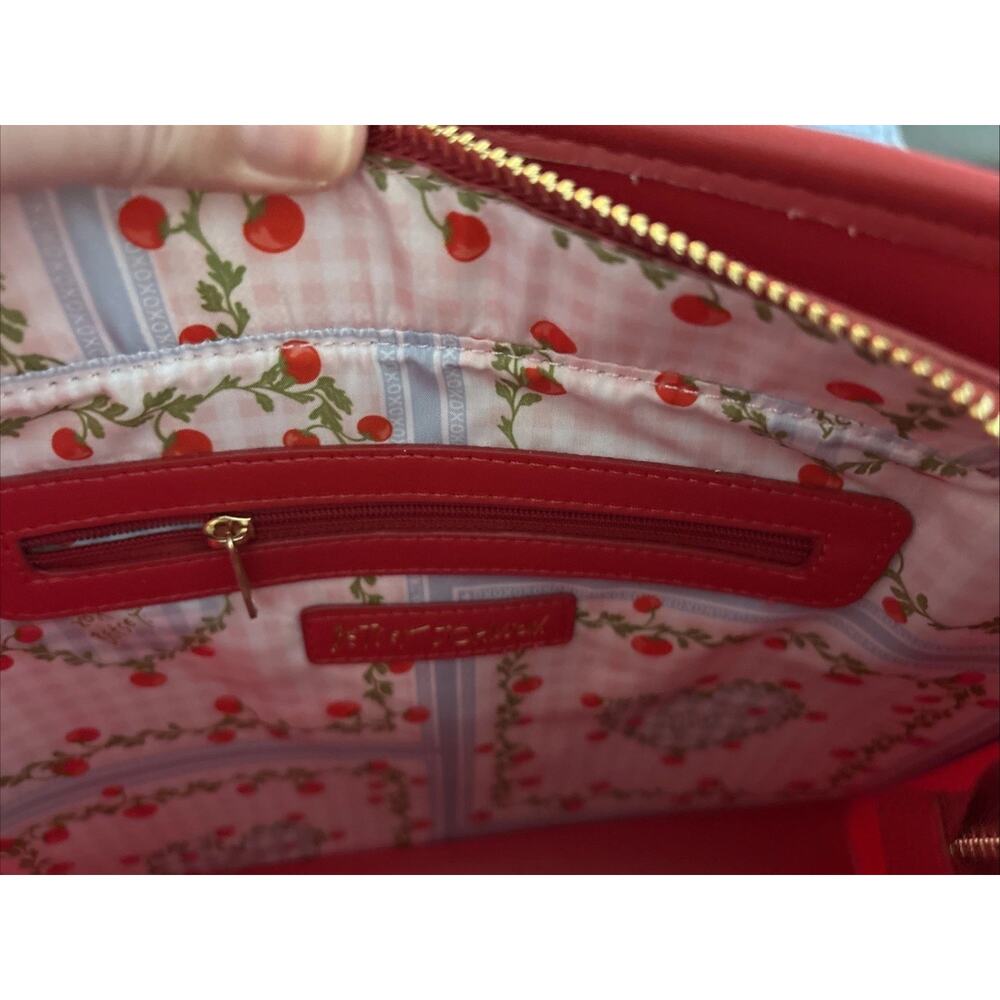 NWT Betsey Johnson XOLALA Red Faux Leather Quilted Canvas Crossbody Bag Purse - Picture 7 of 13